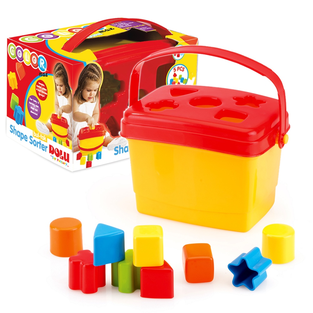 Toddler Kids Brightly Coloured Shape Block Sorter Bucket Carry Handle 