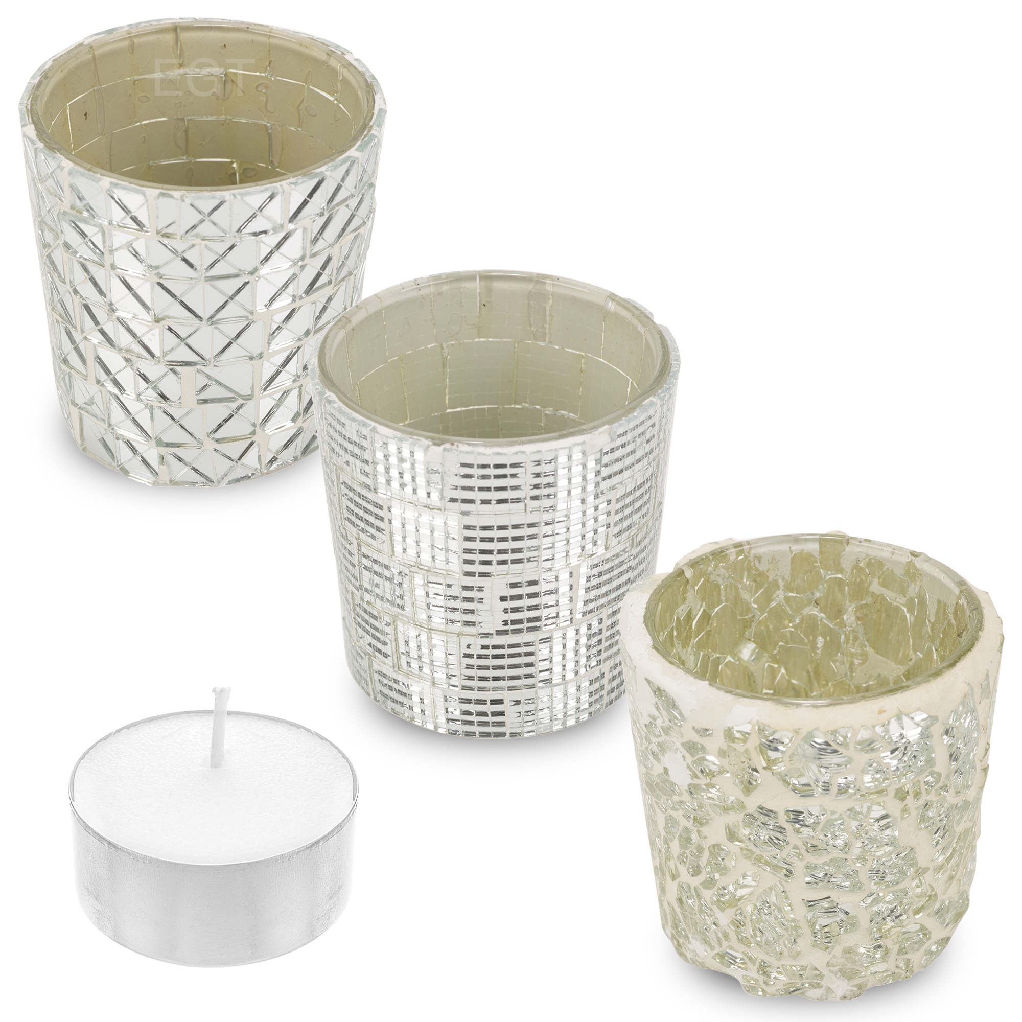 Set Of 3 Glass Candle Tealight Holder Cracked Mosaic Table Centre Piece Wedding Ebay