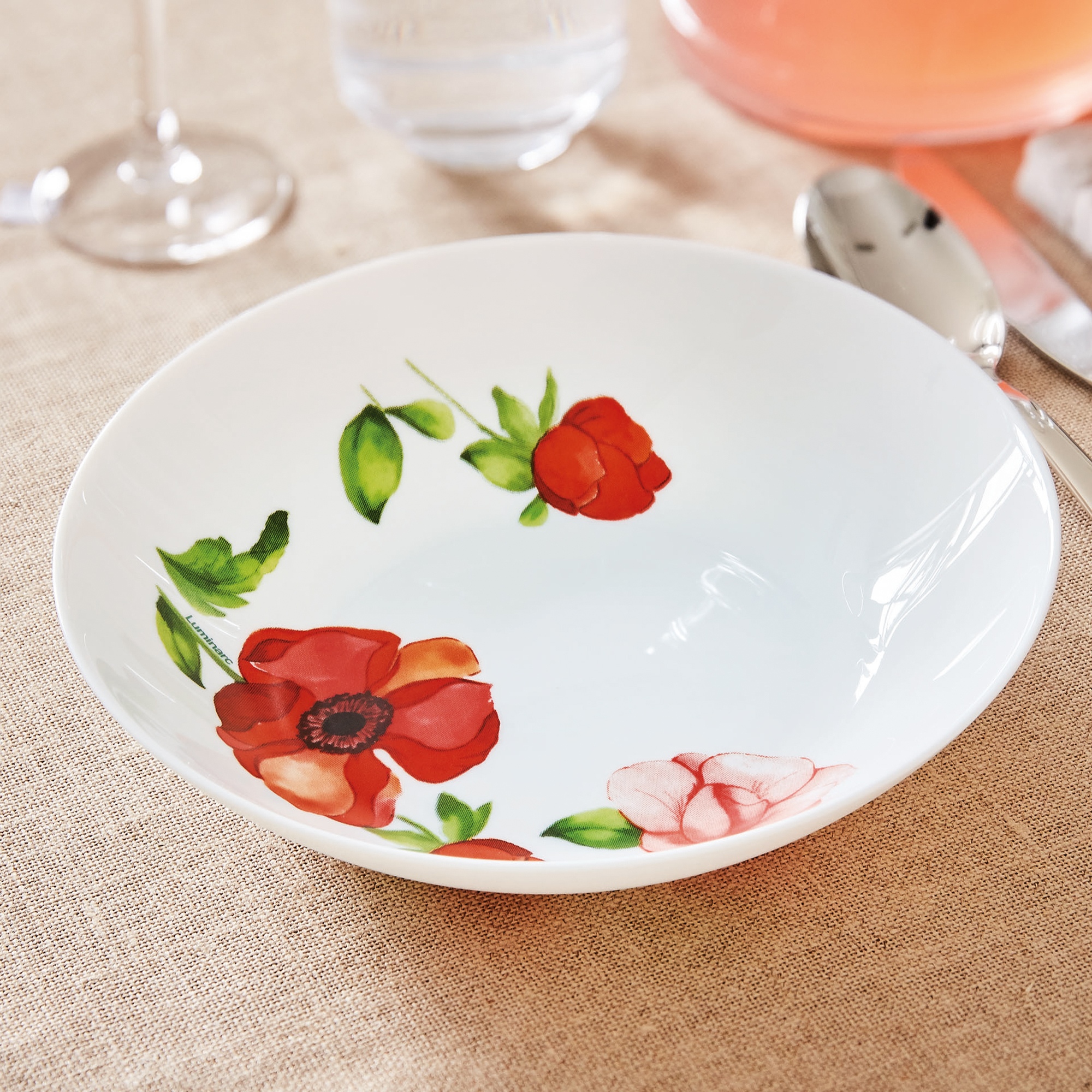 Luminarc Bergamote Pc Opal Glass Flower Dinner Set Dinnerware