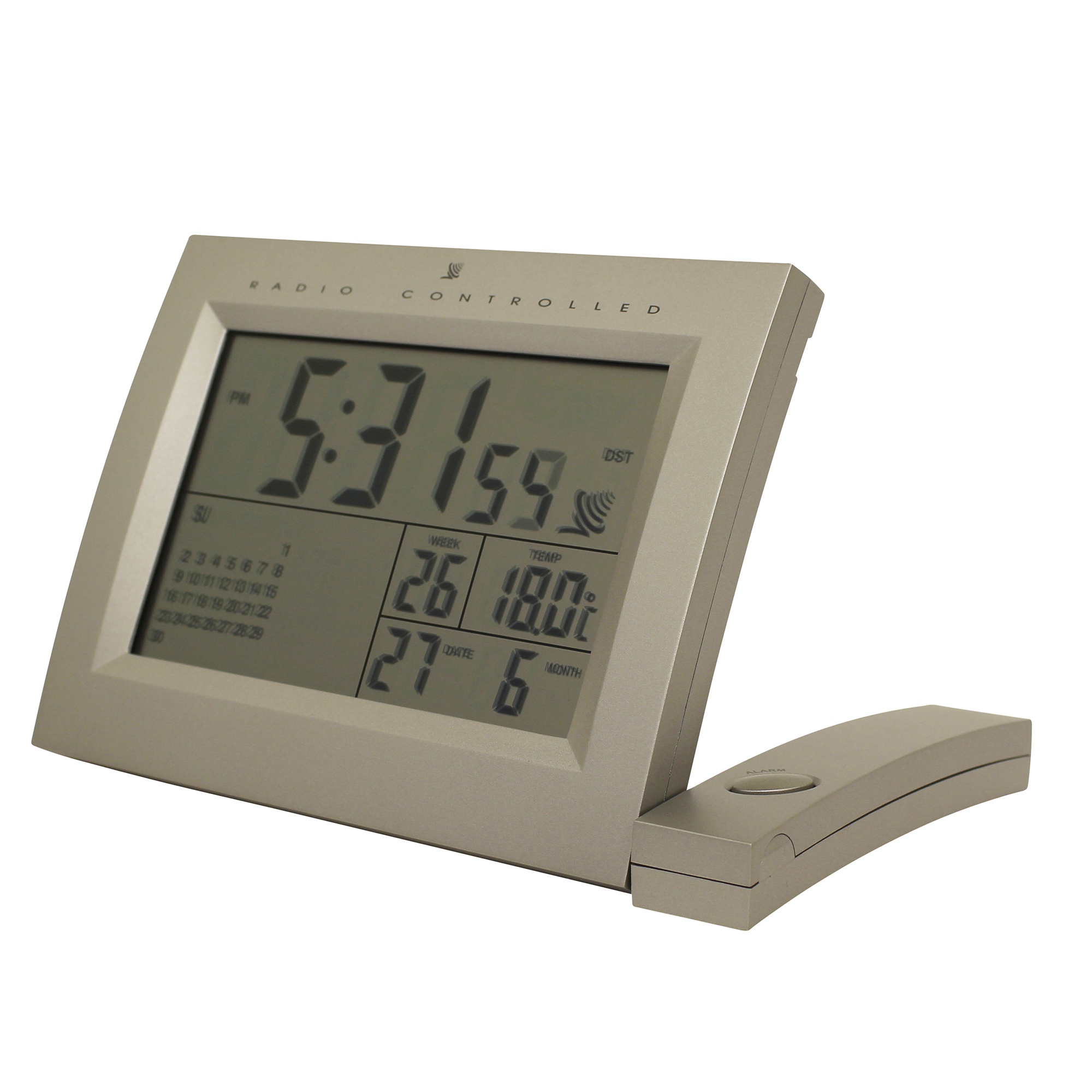 Radio Controlled Desktop Tabletop Alarm Clock Temperature Date Week