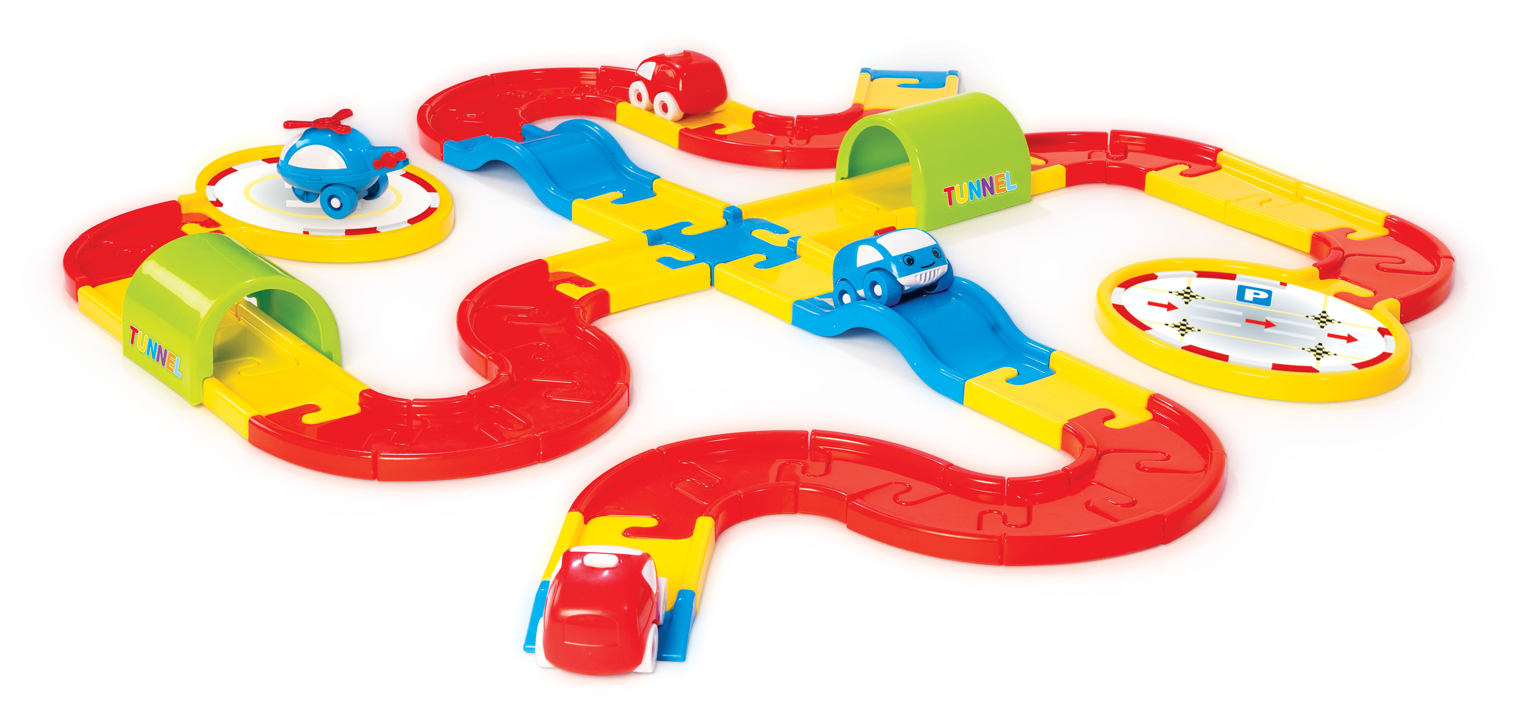 54 Piece Cars & Helicopter Road Track Playing Driving Toy Childrens 