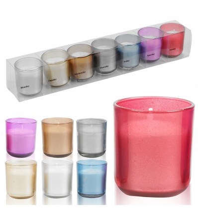 7pc Coloured Candle Set in Glasses [535197]