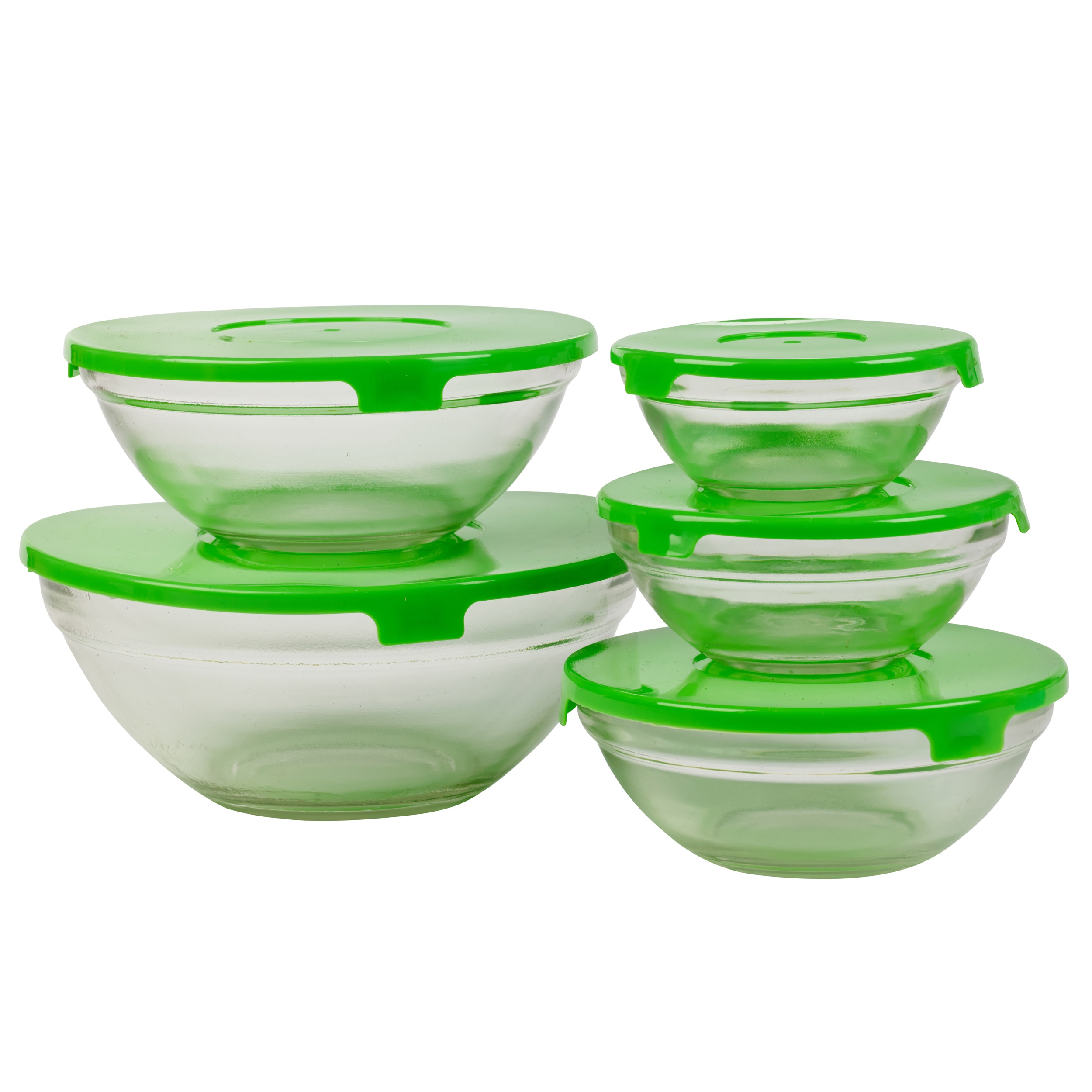 5pc Glass Bowl Set With Coloured Lid 