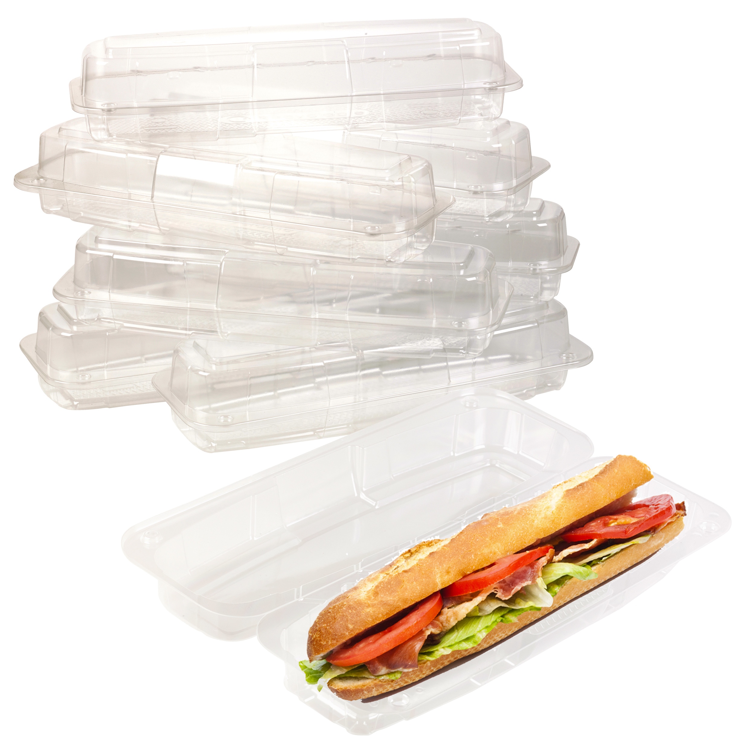 250 X 12 Baguette Clear Plastic Containers Cases Hinged Sandwich Box Packaging Ebay