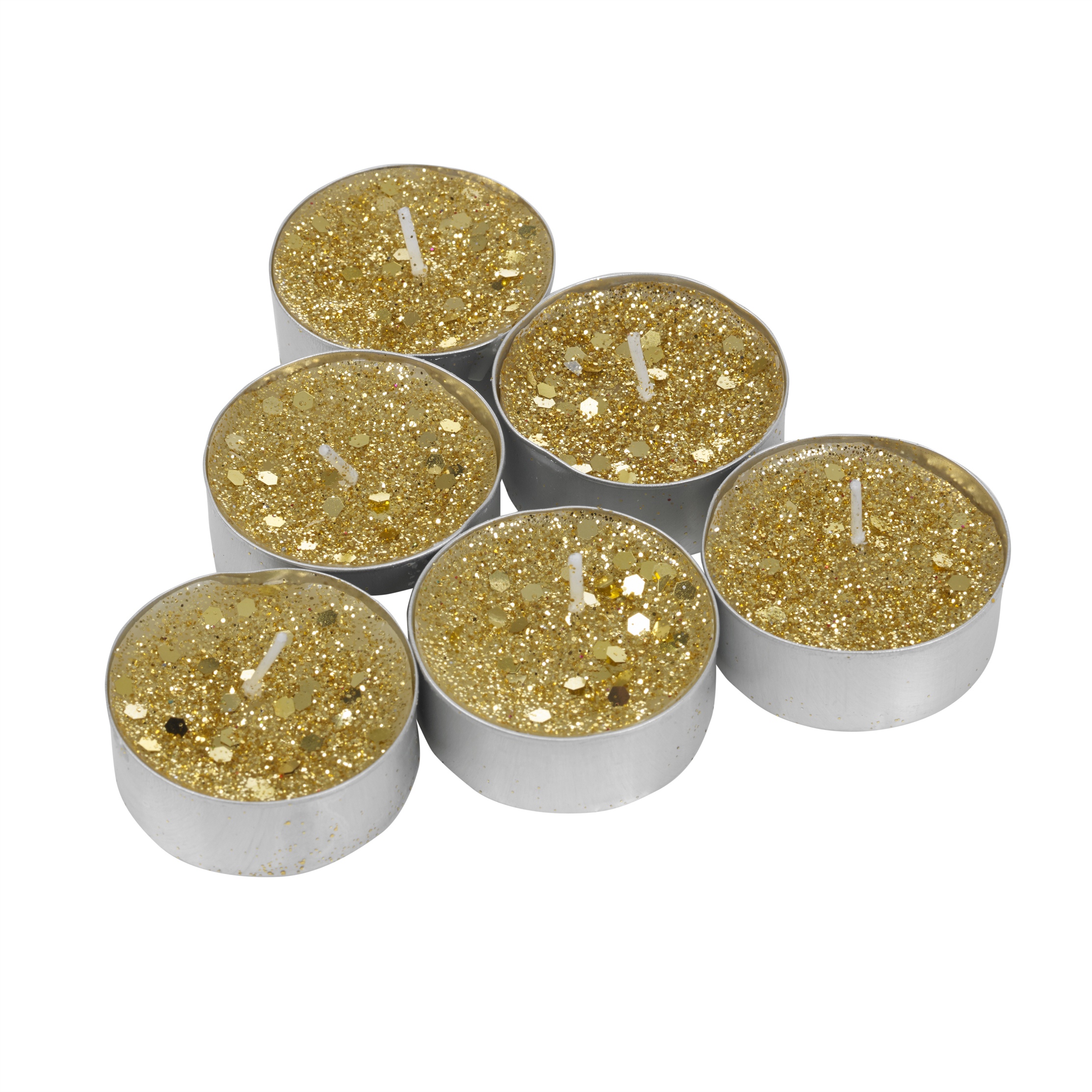 Six 6 Unscented Glitter Design Tea Lights Perfect Christmas Xmas ...