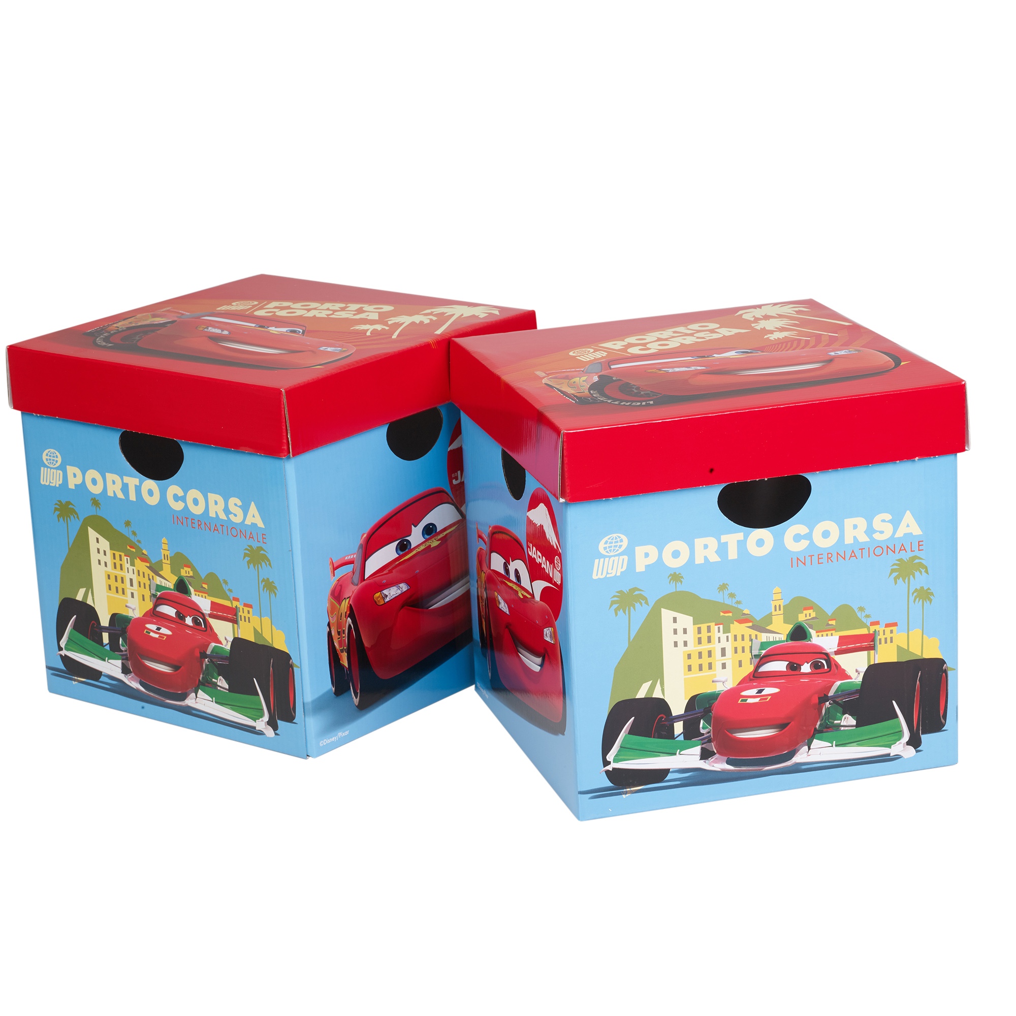 Set of 2 Disney Cars Cardboard Storage Boxes With Lids Kids Toys Arts