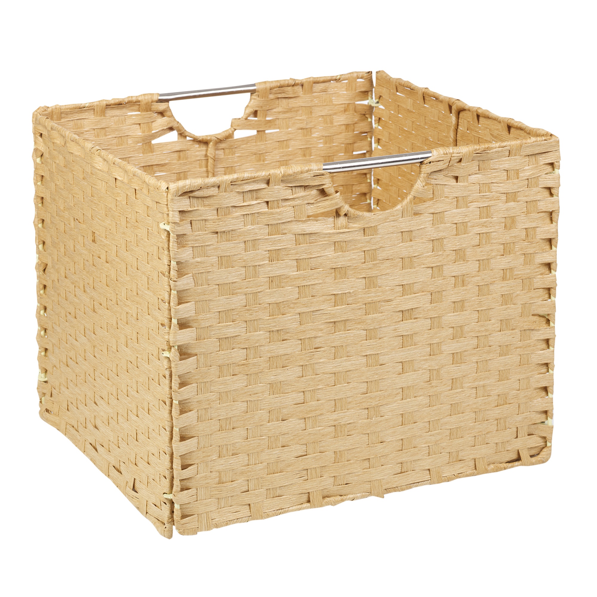 Woven Rattan Square Wicker Storage Basket With Brushed Metal Handles ...