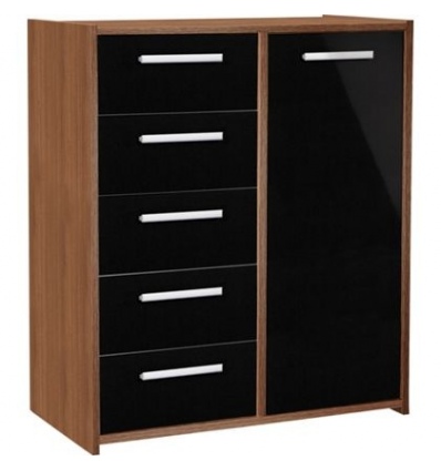 Sywell 5 Drawer 1 Door Chest - Walnut Effect and Black [1876154]