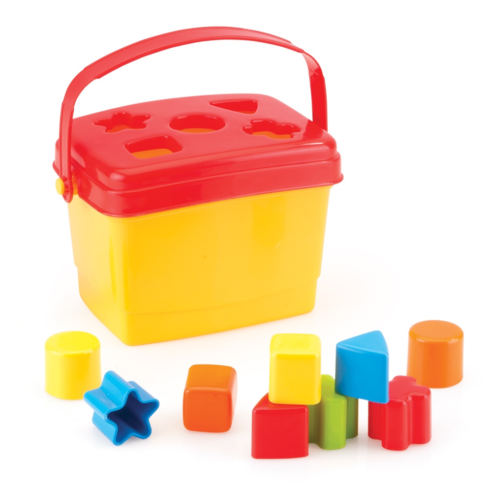 Toddler Kids Brightly Coloured Shape Block Sorter Bucket Carry Handle ...