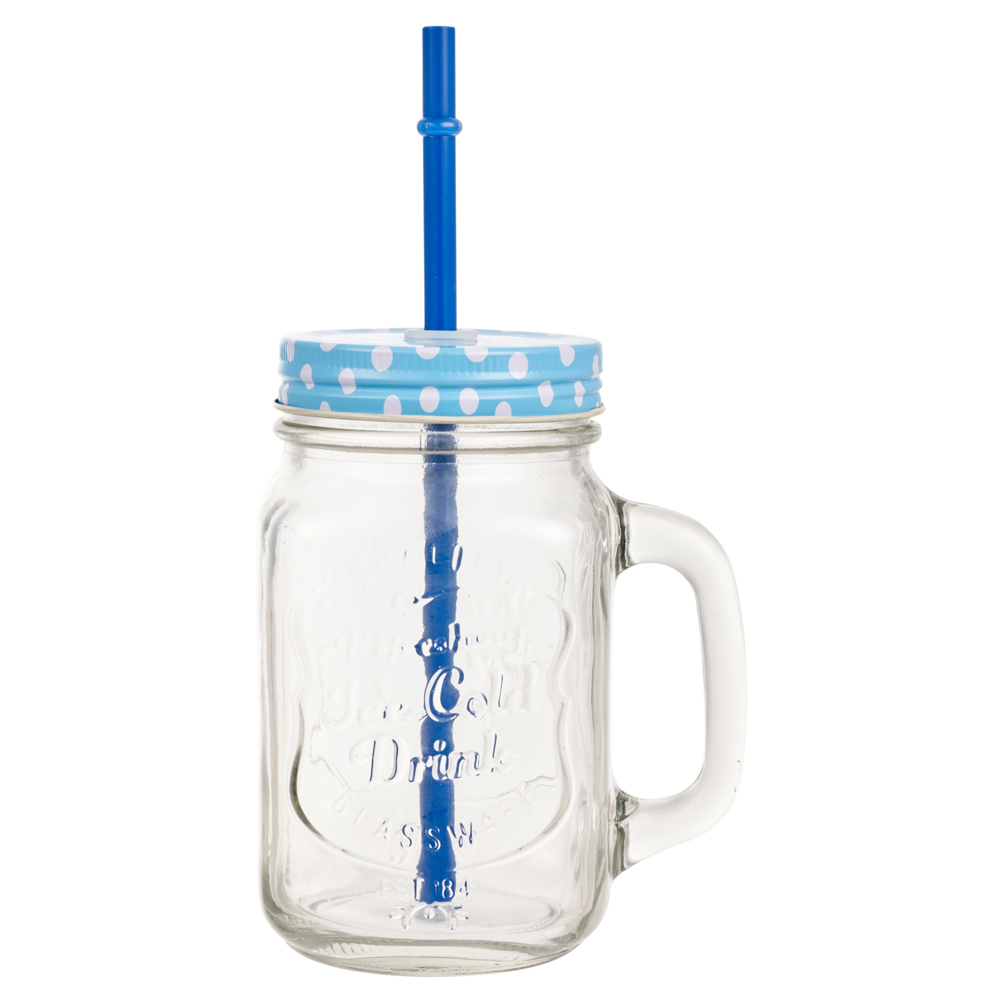 4 X 400ml Glass Drinking Cups Mason Jars With Handle And Straw Jar Colour Lids Set Ebay 7122