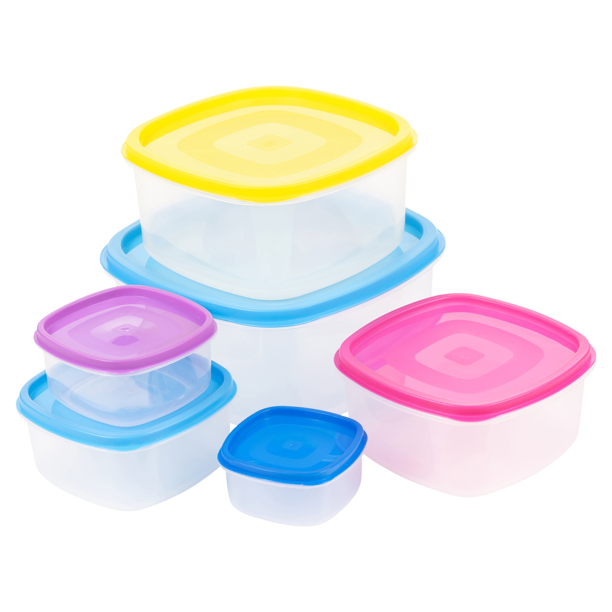 12 Piece Plastic Food Storage Containers Set Colour Lid Reusable