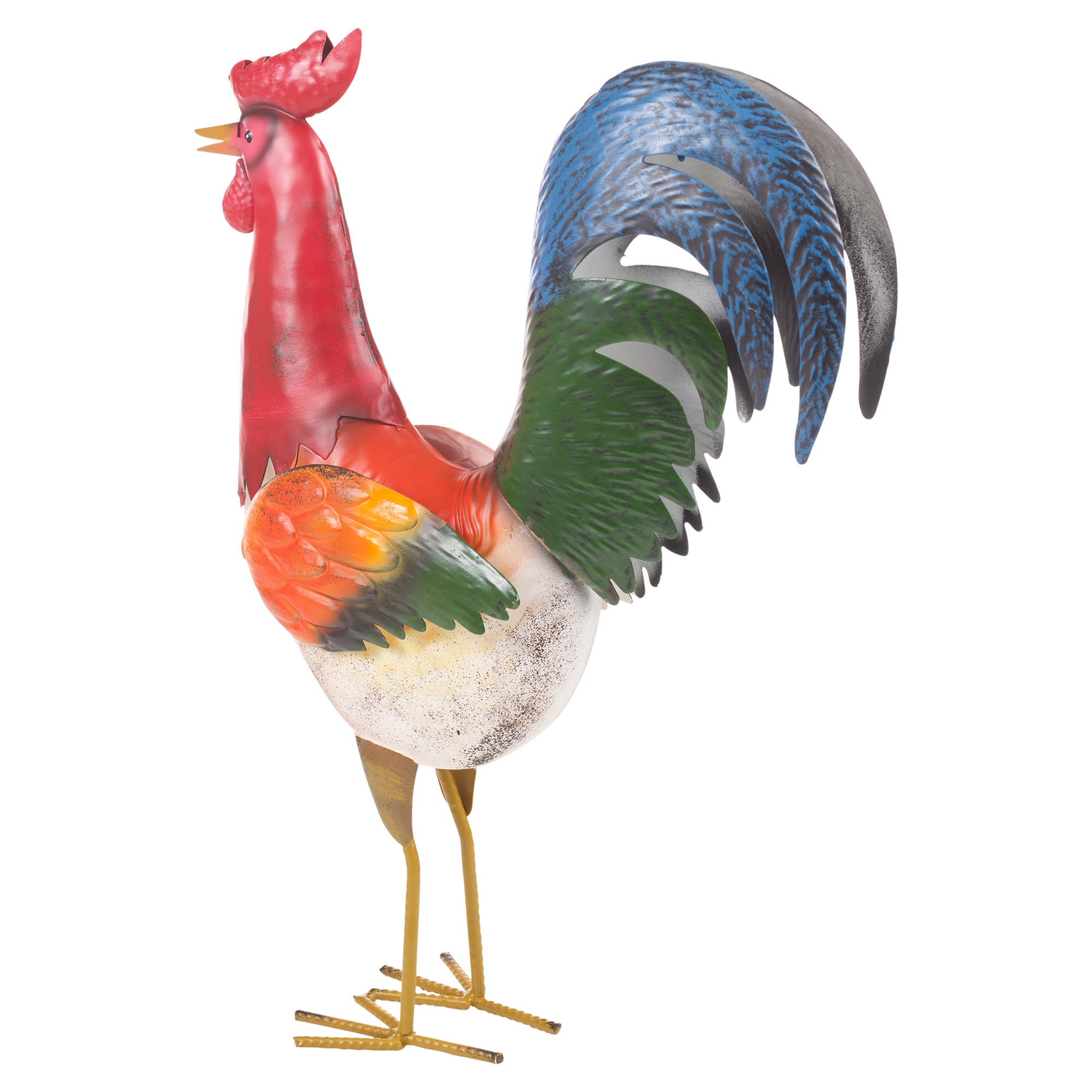 Tall Colourful Metal Rooster Garden Ornament Sculpture Friendly Bird ...