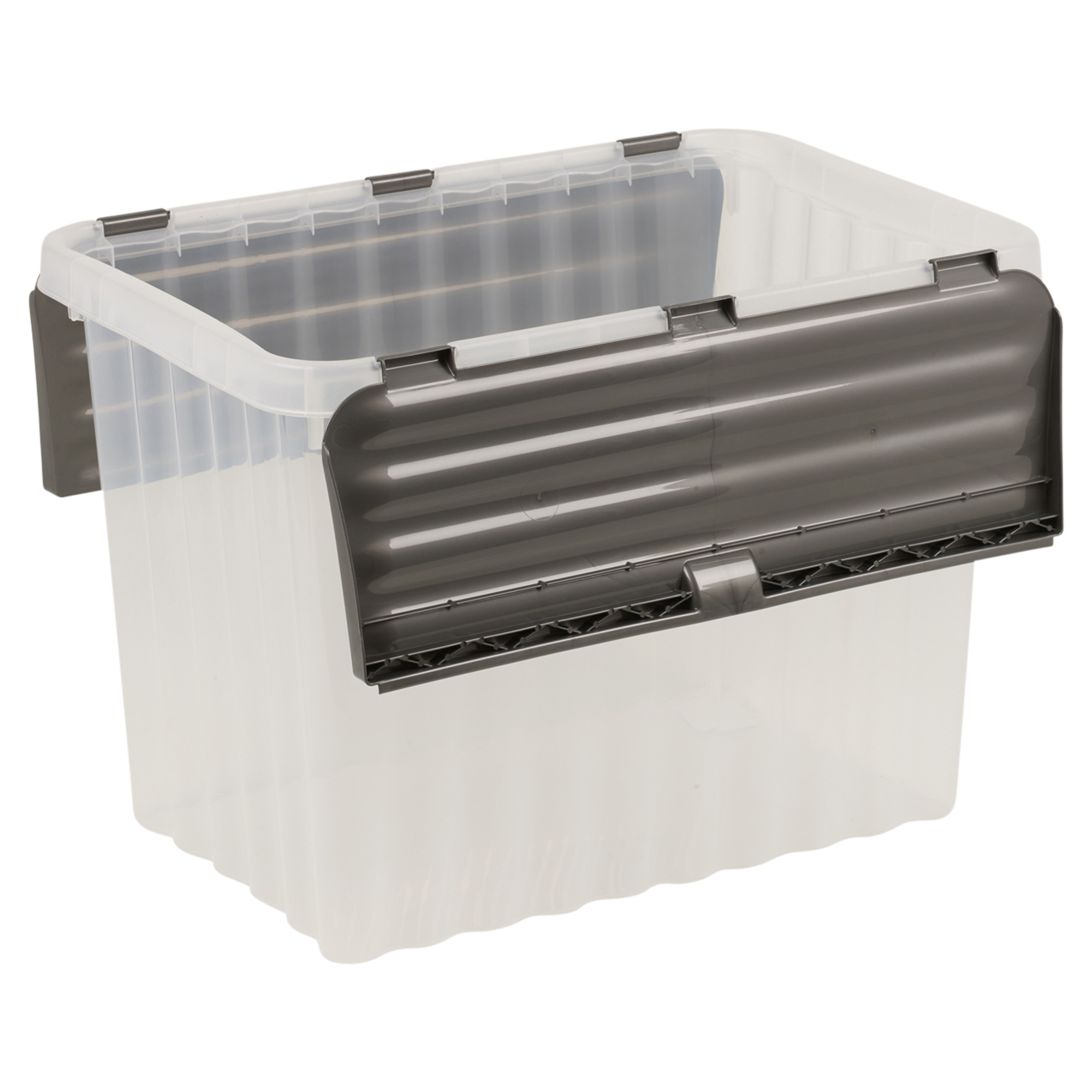 Plastic Storage Box Grey Hinged Lid Ripple Design Quality Stackable ...