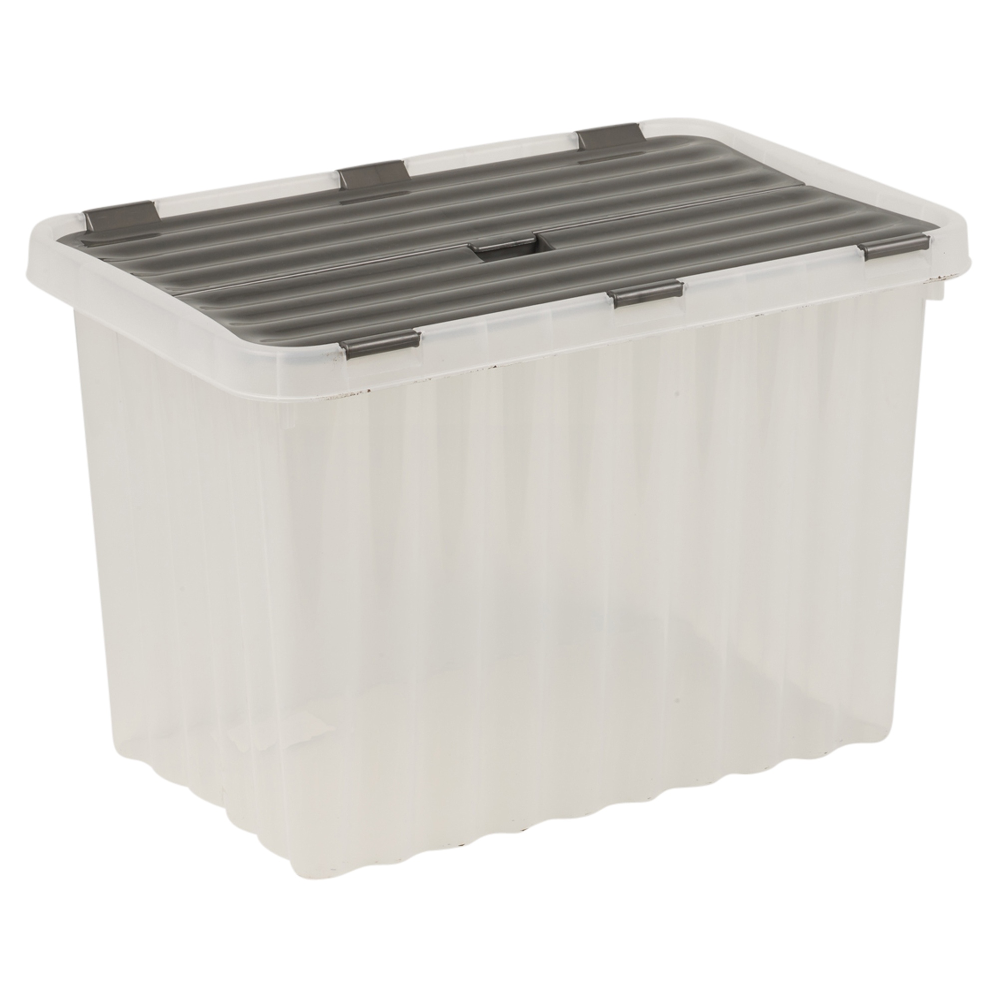 Plastic Storage Box Grey Hinged Lid Ripple Design Quality Stackable ...