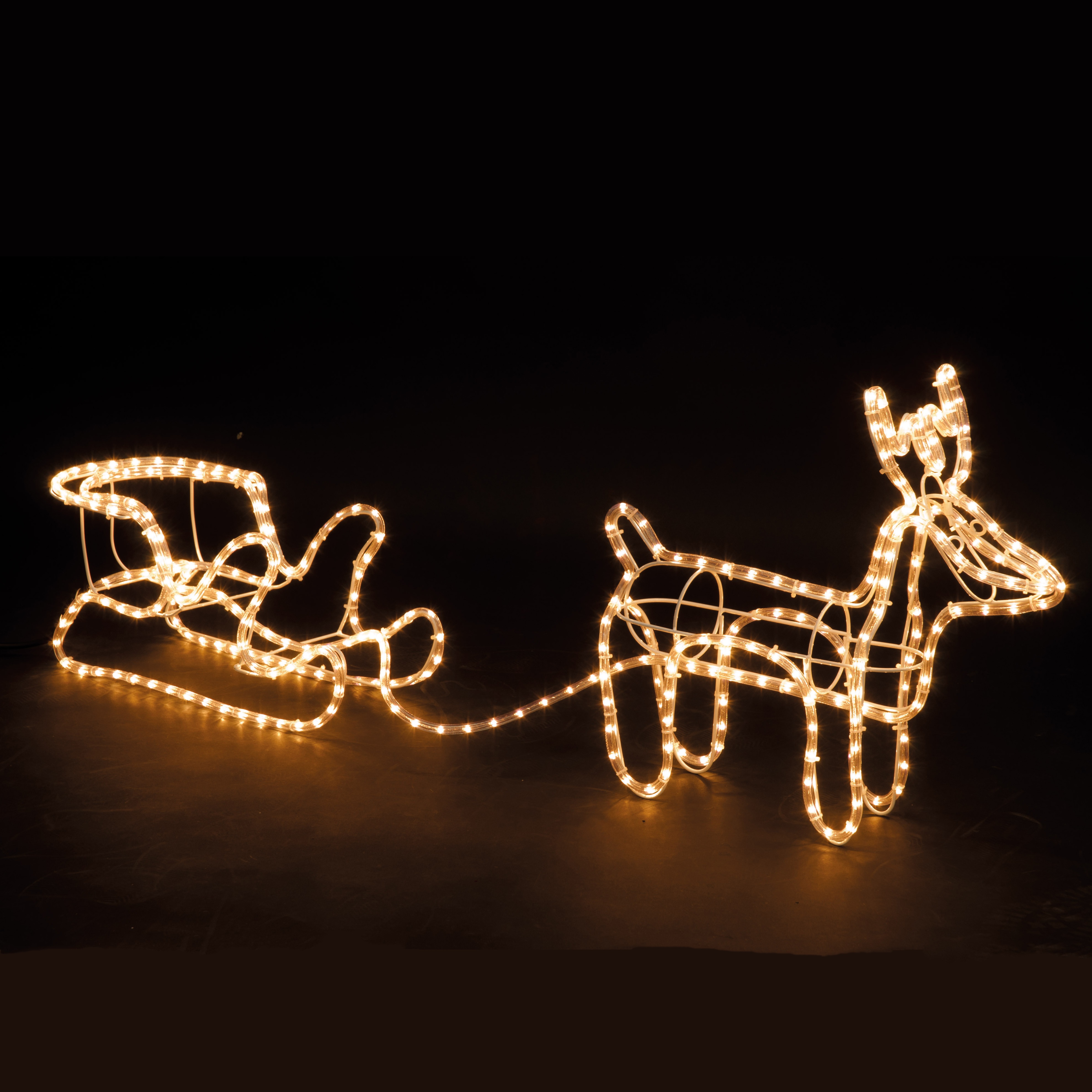 Large Christmas Reindeer Sleigh Light Up Outdoor Garden Rope Decoration Ebay