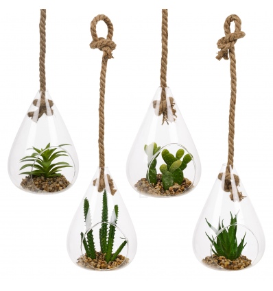 Glass Hanging Artificial Plant [477627]