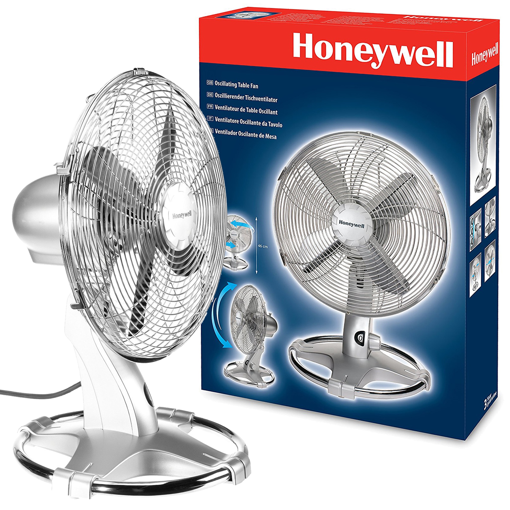 12" Metal Blade Honeywell HT216E Chrome Oscillating Table Desk Fan