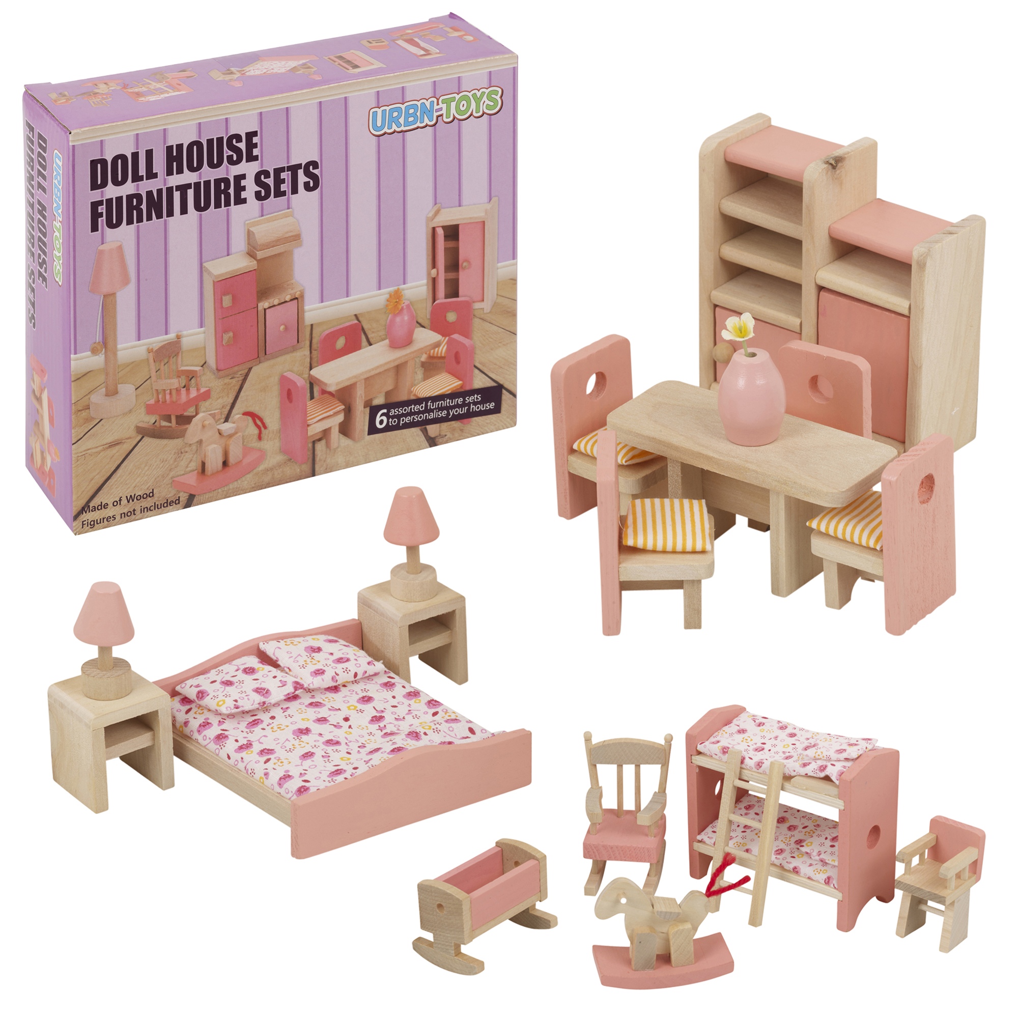wooden dolls house and furniture
