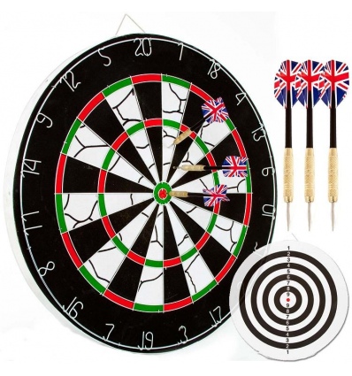 Professional Dart Board Deluxe Double 2 Sided 6 Weighted Darts NEW