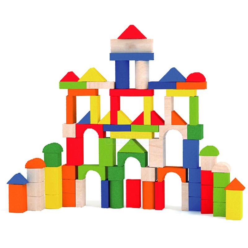 80 Pcs Solid Building Blocks Children's Wood Toys Pieces Toddler ...