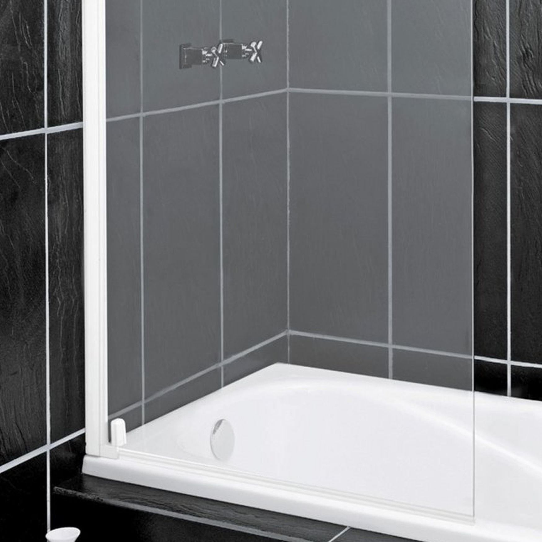 Argos Half Framed 4mm Safety Glass White Radius Bath And Shower Screen