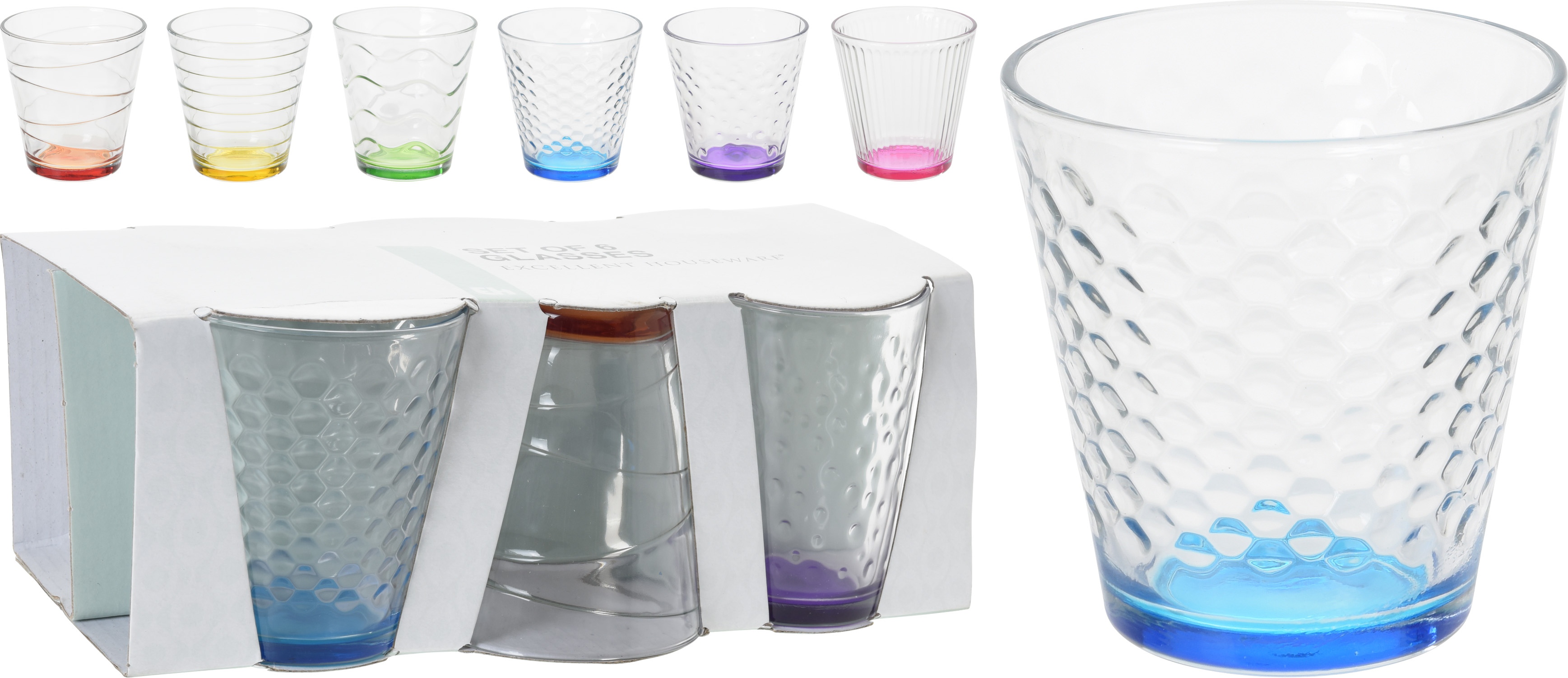 6 X 250ml Stylish Coloured Base Drinking Glasses Set Modern Design Cups Tumblers Ebay 4381