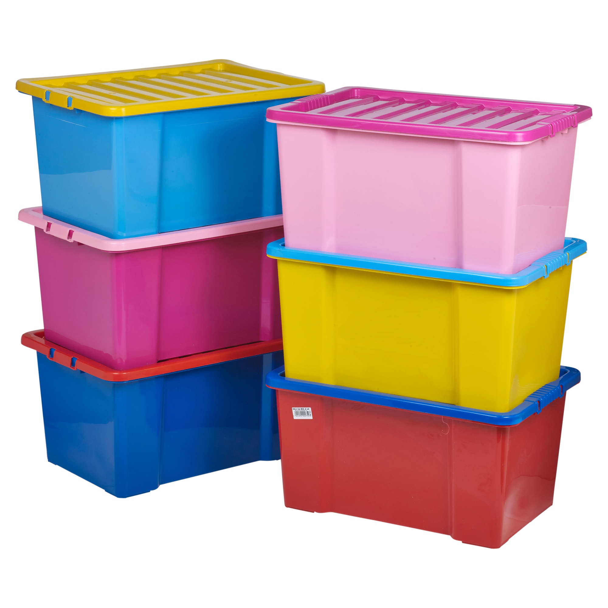 50 Litre Coloured Plastic Storage Boxes Set Clip Lid Quality Stackable