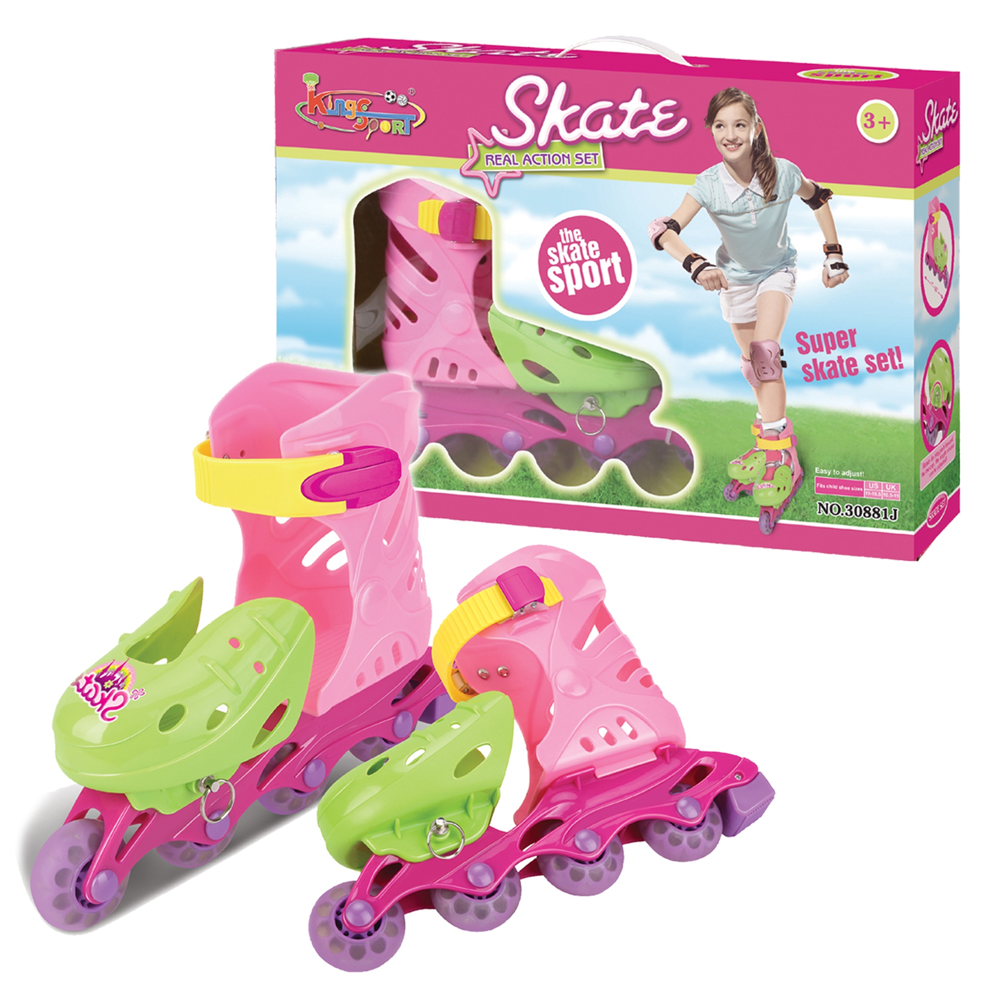 Kids 4 Wheels In Line Roller Blades Skates Boys Girls Adjustable Size