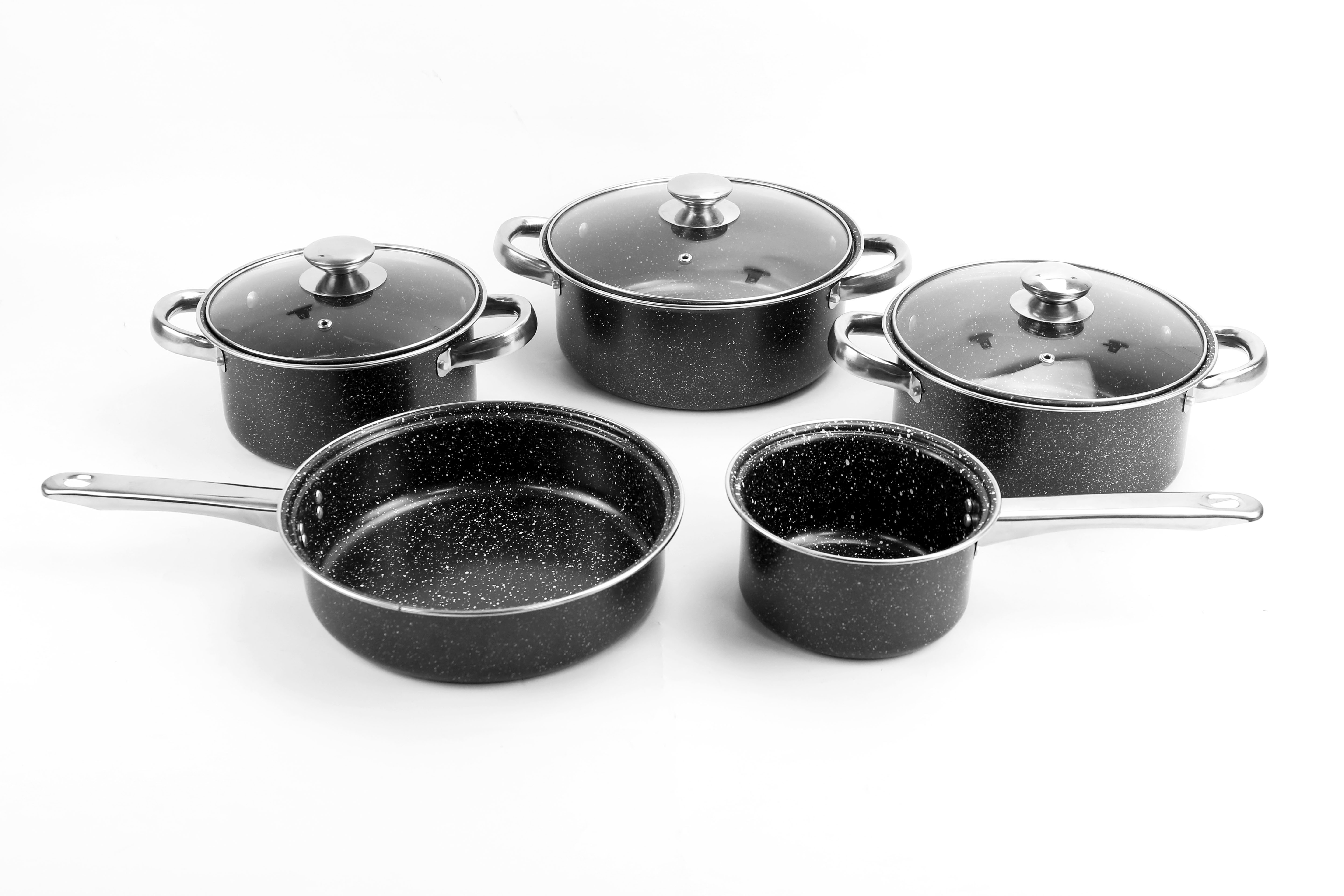 Black Marble Look 8 Pcs Steel Cookware Set Saucepan Lids Cooking Frying Milk Pan 5060577390565 Ebay