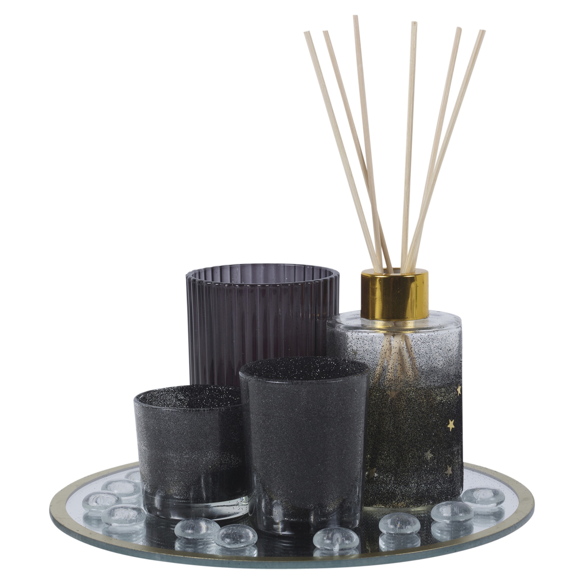 5pcs Scented Reed Fragrance Diffuser Candle Glass Mirror Tray Christmas