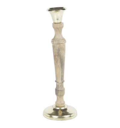 32cm Gold & Wood Candlestick Holder [718591]