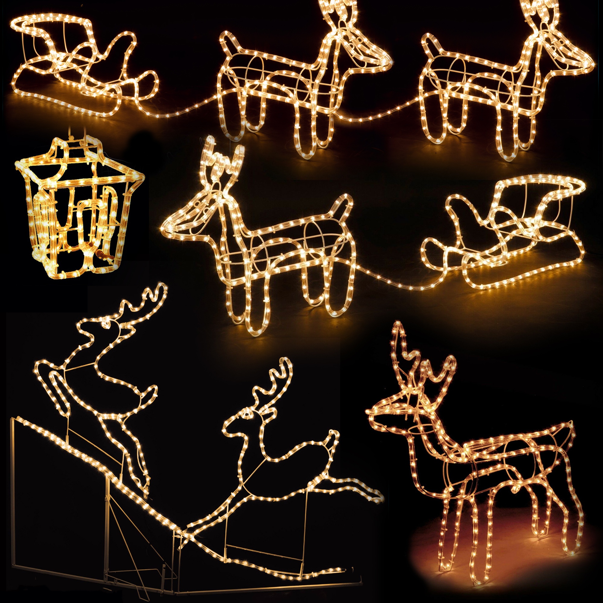 Christmas Led Light Up Reindeer Sleigh Lantern Rope Light Outdoor