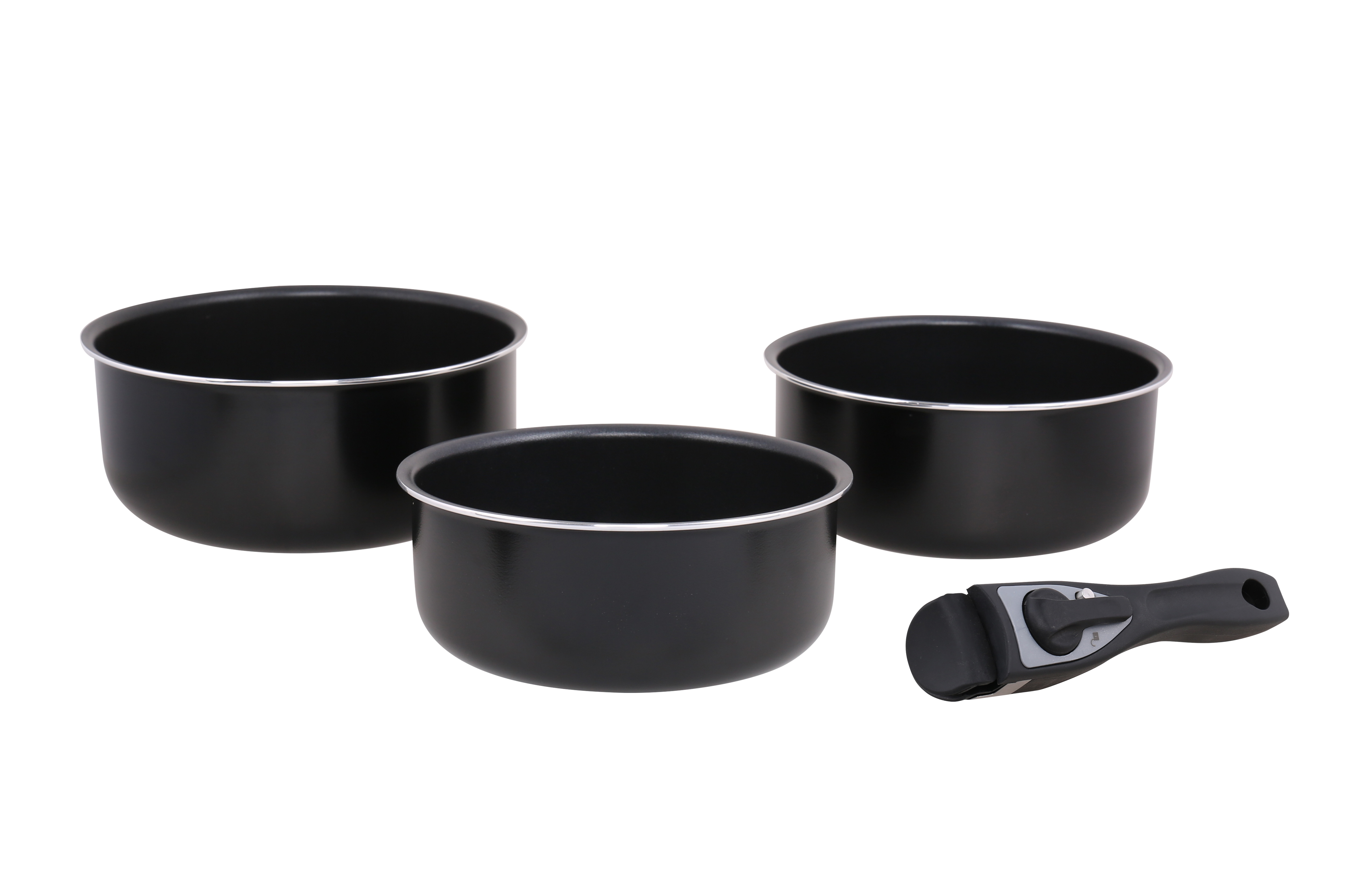 3 Pcs Black Ceramic Induction Cookware Sets Stackable Detachable Handle ...