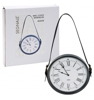 Round Black Wall Clock with Strap [233821]