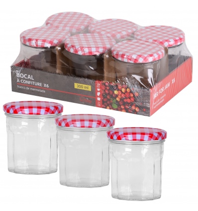 6 Checkered Lid Glass Storage Preserving Jars [533449]