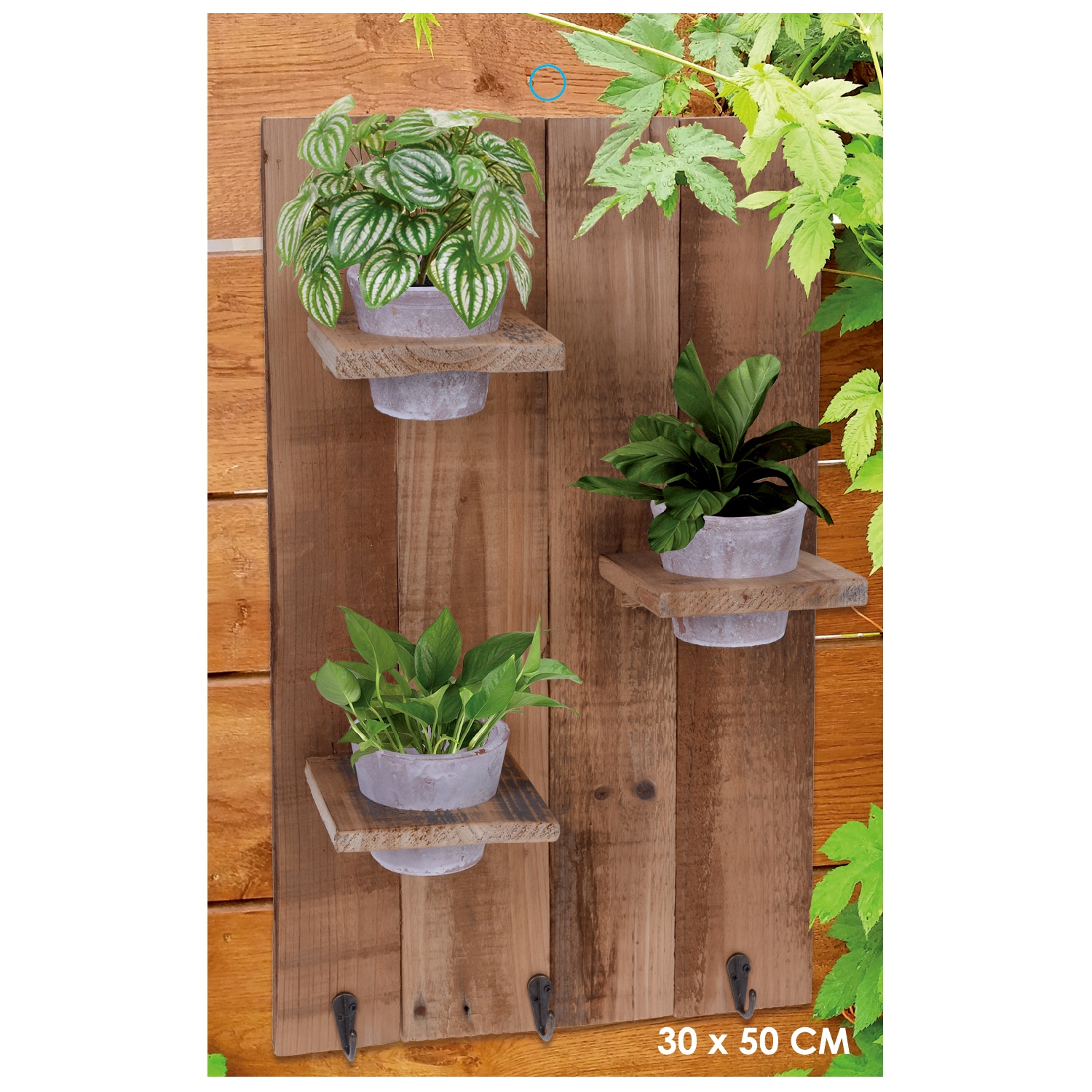 Wooden Wall Garden Flower Pot Plant Holder Indoor Outdoor Basket Hooks ...