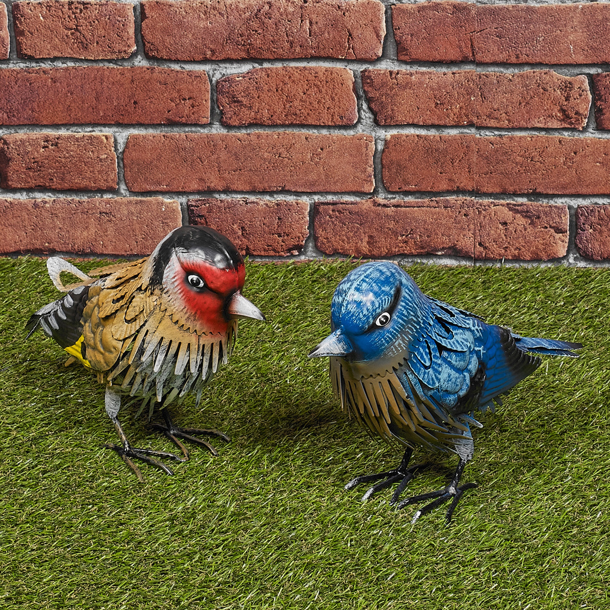 Small Metal Birds Colourful Garden Ornament Sculpture Friendly Features Decor Ebay