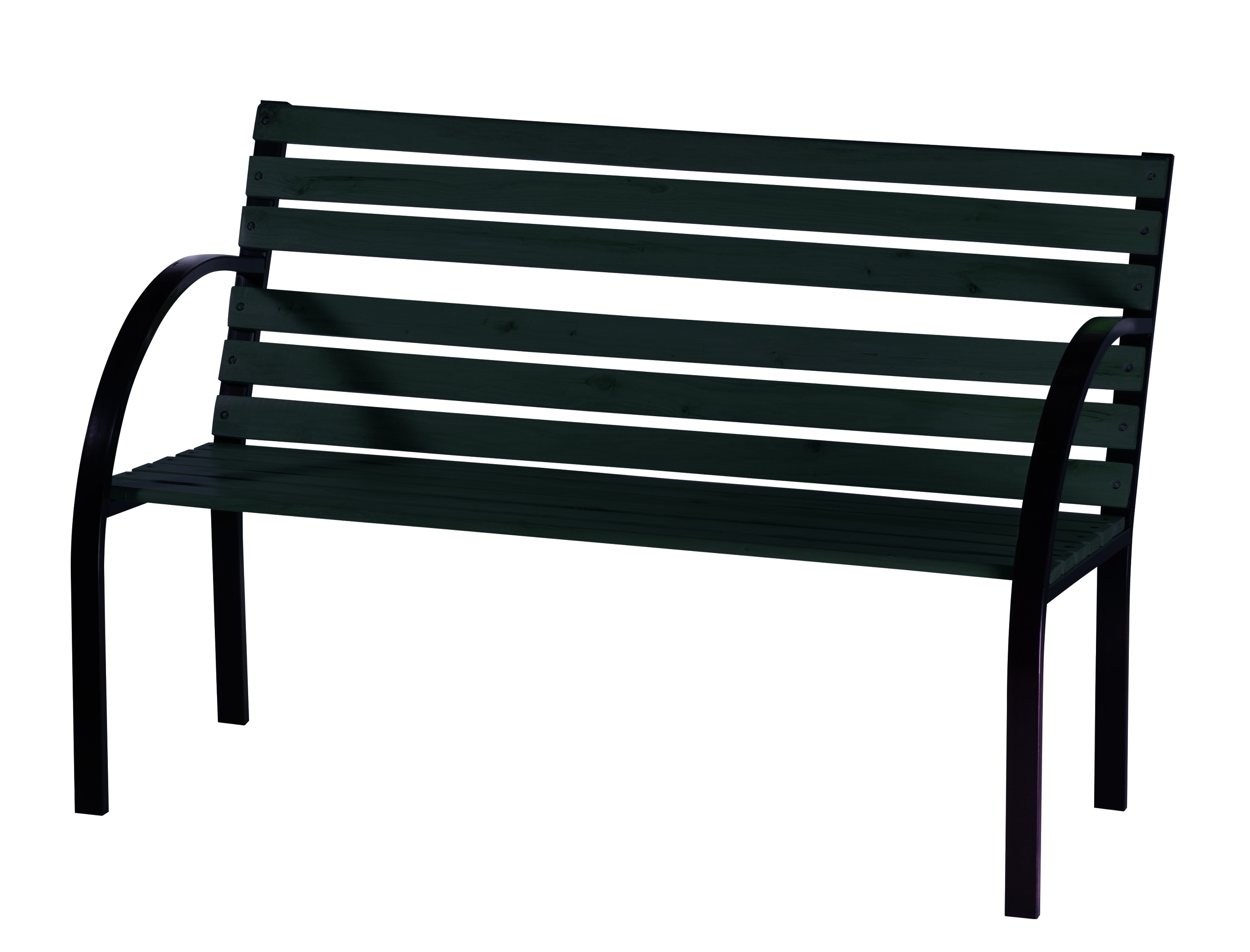 Black Wooden Garden Bench Steel Metal Frame Outdoor Couch Patio Sits 3 ...