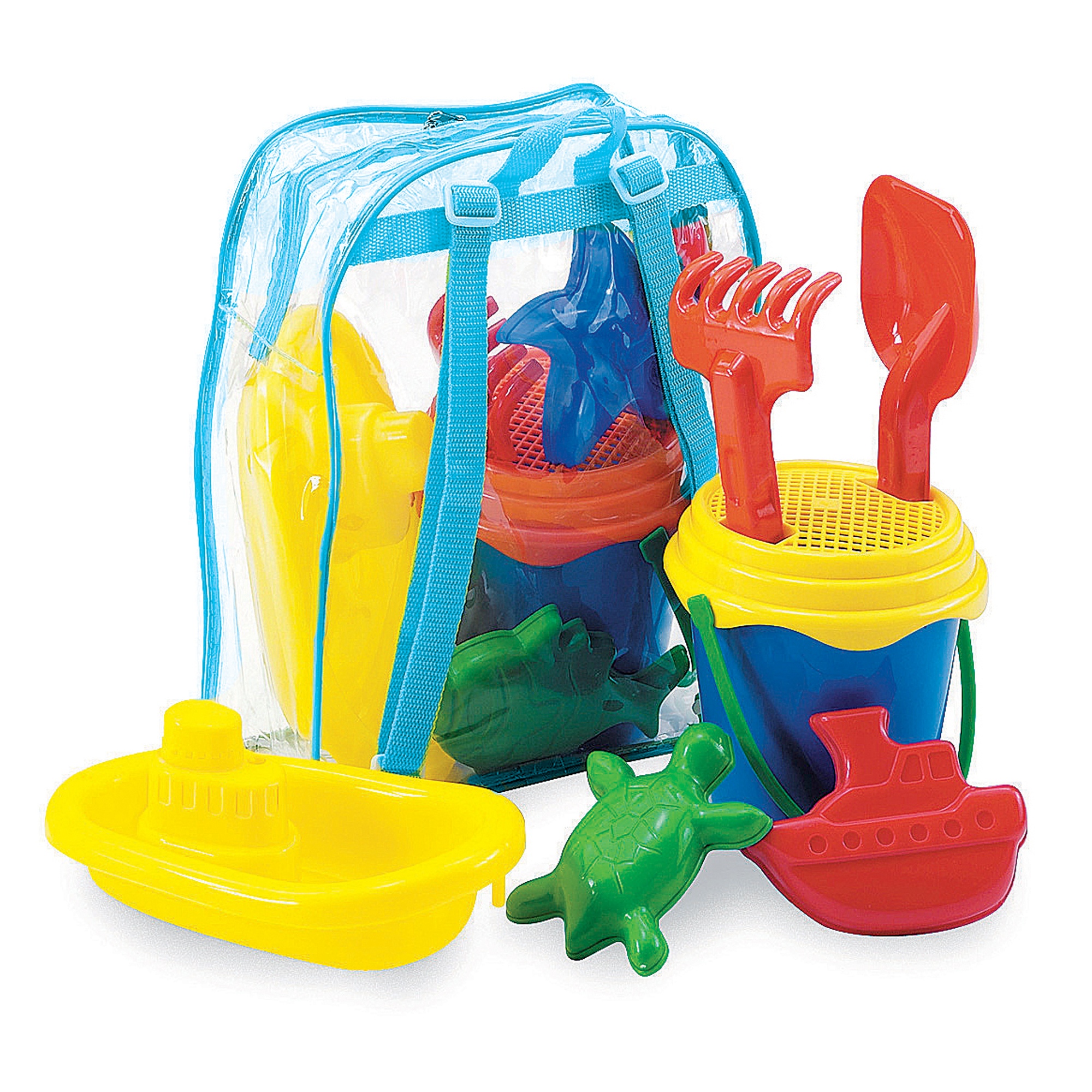 6pc Bucket & Spade Beach Set Bag Backpack Mould Sand Digging Sandpit ...