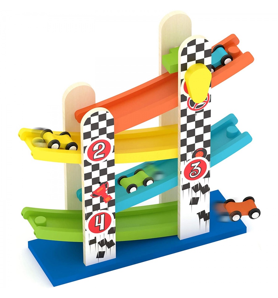 Wooden Race Track Helter Skelter With 4 Cars [813959][AC6653 ...