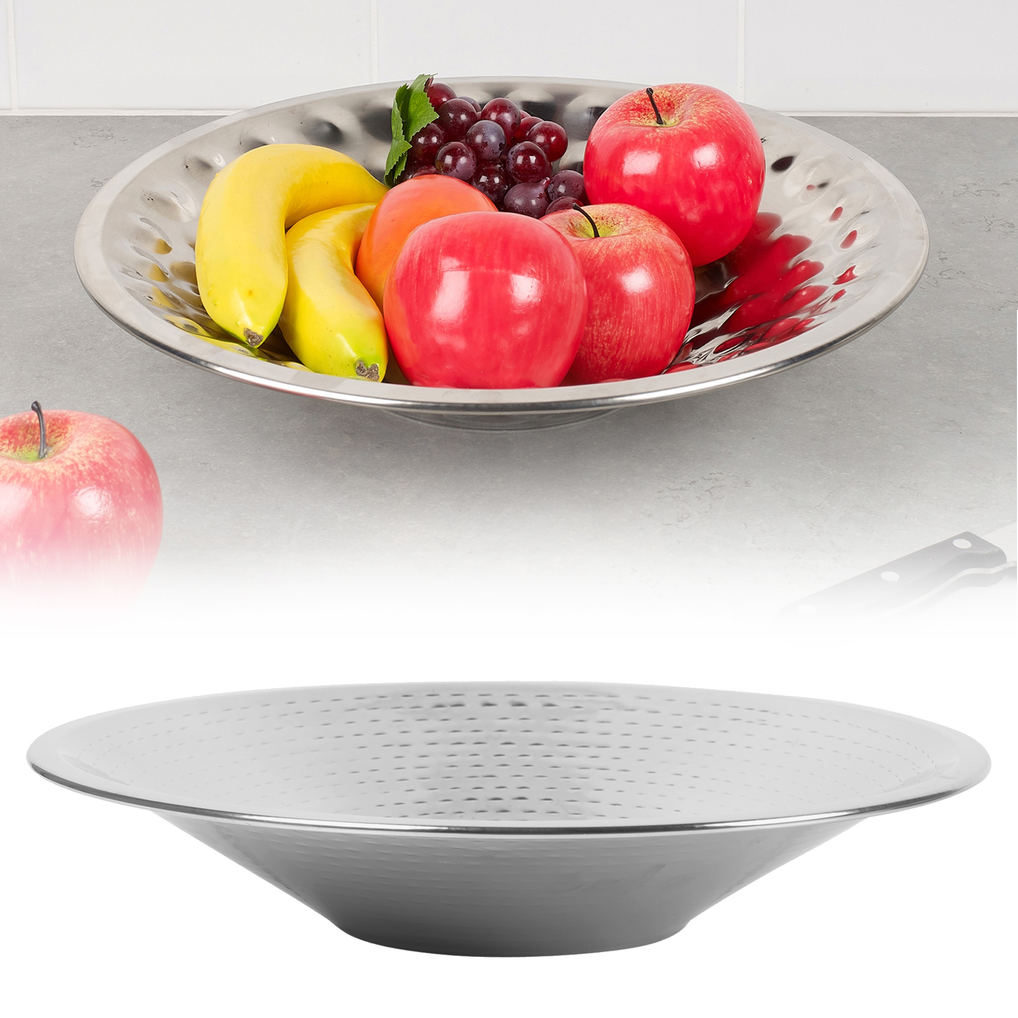 Large Decorative Round Metal Fruit Bowl Stainless Steel