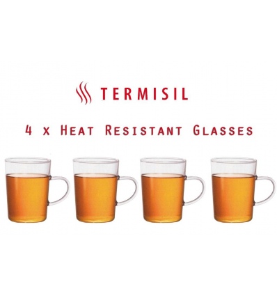 Termisil Clear 4 Glass Set Heat Resistant Drinking Cup Hot & Cold Handle 7.5oz 