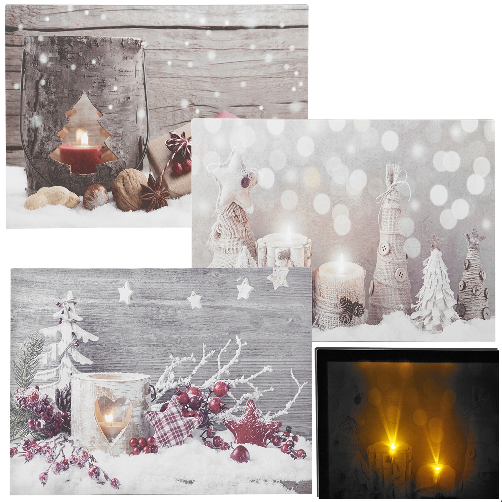 Decorative LED Light Up Snowy Christmas Canvas Wall Art Home Picture