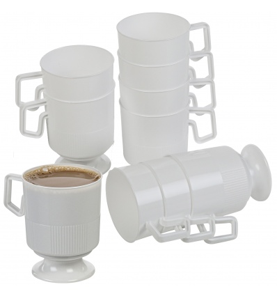 10 White Plastic Cups with Handles (Sleeve Pack)