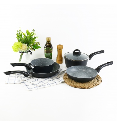 4 FORGECROSS Black Marble Forged Aluminium Pots & Pans