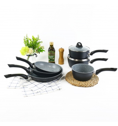 6 FORGECROSS Black Marble Forged Aluminium Pots & Pans