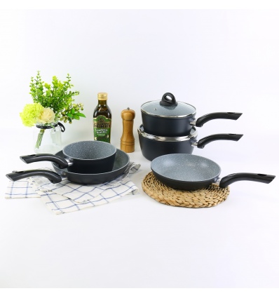 4 FORGECROSS Black Marble Forged Aluminium Pots & Pans