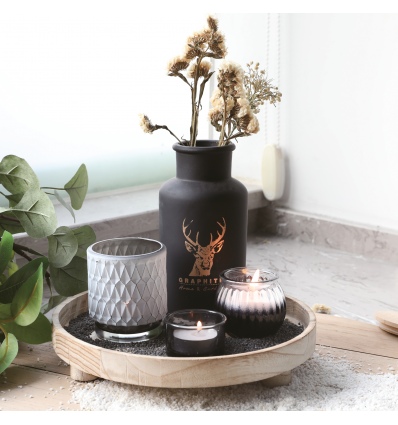 5 Piece Graphite Tealight Candle & Tray Decor Set [003957]