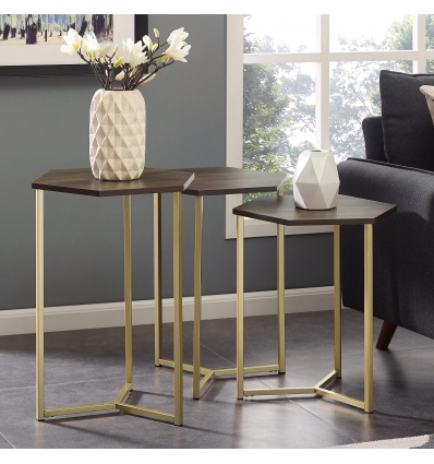 Set of 3 Modern Hex Wood Nesting Tables