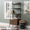 72" Industrial Style Wood & Metal Ladder Bookcase with Doors - Mocha [779672][142221]